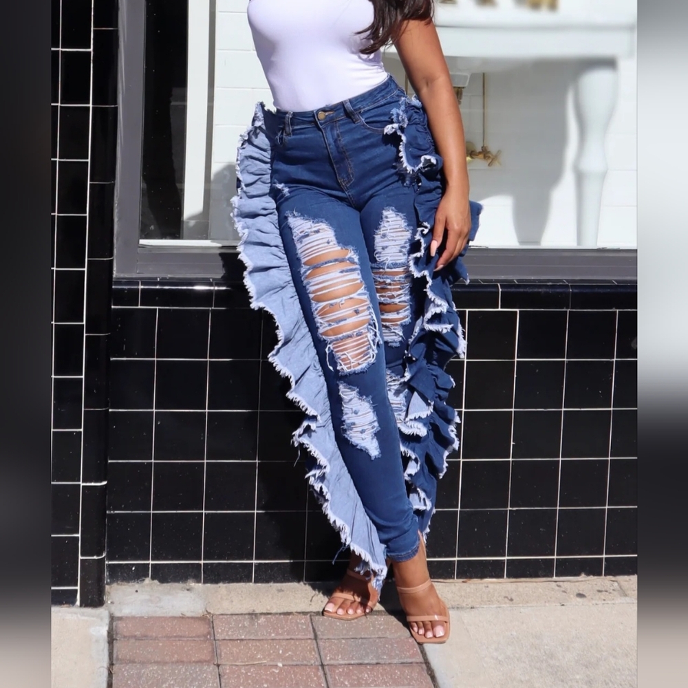 Purple Candy Mermaid Ruffle Denim Skinny Jeans